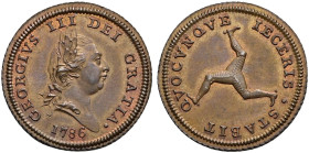 Proof CU Halfpenny. Isle of Man coinage. Dated 1786. Edge: plain. SCBC 7414a.
Slight cabinet friction. Some lustre.I
n NGC encapsulation 2153856-036...