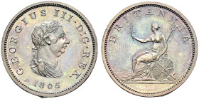 Proof CU Halfpenny. Soho (Birmingham) mint. Dated 1806. Late Soho strike. Peck 1364; SCBC 3781.
Much brilliance.
In NGC encapsulation 2153863-013, g...