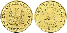 AV Half Guinea Token (19mm, 3.21 g, 6h). Dated 1812. YOUNGE, WILSONS & YOUNGE · SHEFFIELD ·, phoenix rising from flames; wings spread, head right / YO...