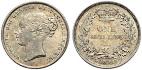 AR Shilling. Dated 1841. Young head. Bull 2986; ESC 1287; SCBC 3904.
Lightly toned.
In NGC encapsulation 2153856-043, graded MS 64.