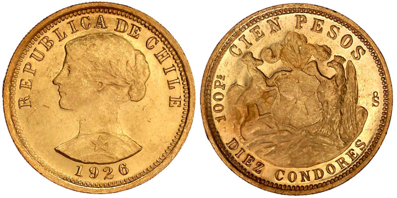 Ausländische Goldmünzen und -medaillen

Chile

Republik, seit 1818

100 Pe...