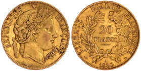 Ausländische Goldmünzen und -medaillen

Frankreich

Zweite Republik, 1848-1852

20 Francs 1850 A, Paris. Marianne. 6,45 g. 900/1000. vorzüglich....