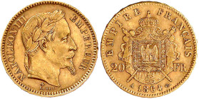 Ausländische Goldmünzen und -medaillen

Frankreich

Napoleon III., 1852-1870

20 Francs 1864 A, Paris. 6,45 g. 900/1000. gutes sehr schön, kl. R...