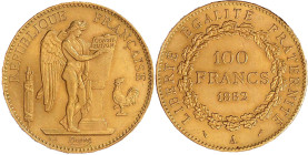 Ausländische Goldmünzen und -medaillen

Frankreich

Dritte Republik, 1871-1940

100 Francs stehender Genius 1882 A, Paris. 32,26 g. 900/1000. vo...