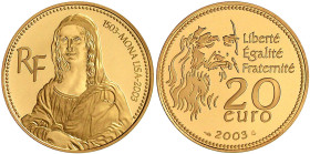 Ausländische Goldmünzen und -medaillen

Frankreich

Fünfte Republik, seit 1958

20 Euro 2003. 500 Jahre La Gioconda von Leonardo da Vinci. Mona ...