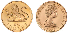 Ausländische Goldmünzen und -medaillen

Gibraltar

Elisabeth II., 1952-2022

25 Pfund 1975, Löwe mit Schlüssel. 7,78 g. 917/1000. BU, kl. Kratze...
