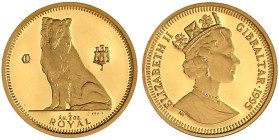 Ausländische Goldmünzen und -medaillen

Gibraltar

Elisabeth II., 1952-2022

1/5 Royal 1995, Collie. 6,22 g. 999/1000. Auflage max. 1000 Ex. Pol...
