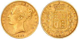Ausländische Goldmünzen und -medaillen

Grossbritannien

Victoria, 1837-1901

Sovereign 1866, Wappen, Die-Nr. 38. 7,99 g. 917/1000. gutes sehr s...