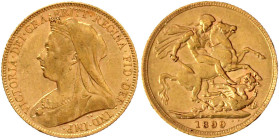 Ausländische Goldmünzen und -medaillen

Grossbritannien

Victoria, 1837-1901

Sovereign 1899, Drachentöter. 7,99 g. 917/1000. sehr schön. Spink....