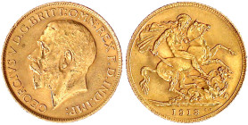 Ausländische Goldmünzen und -medaillen

Grossbritannien

Georg V., 1910-1936

Sovereign 1913. Drachentöter. 7,99 g. 917/1000. vorzüglich, winz. ...