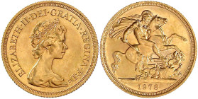 Ausländische Goldmünzen und -medaillen

Grossbritannien

Elisabeth II., 1952-2022

Sovereign 1978 Drachentöter. 7,98 g. 917/1000. Stempelglanz. ...
