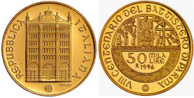 Ausländische Goldmünzen und -medaillen

Italien- Republik

seit 1946

50.000 Lire 1996. 800 Jahre Battistero in Parma. 7,50 g. 900/1000. In Orig...