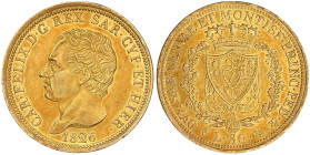 Ausländische Goldmünzen und -medaillen

Italien-Sardinien

Carl Felix, 1821-1831

80 Lire 1826 Adlerkopf, Turin. 25,80 g. 900/1000. sehr schön/v...
