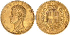 Ausländische Goldmünzen und -medaillen

Italien-Sardinien

Carl Albert, 1831-1849

100 Lire 1832 P Anker, Genua. 32.25 g. 900/1000. sehr schön, ...
