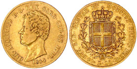 Ausländische Goldmünzen und -medaillen

Italien-Sardinien

Carl Albert, 1831-1849

20 Lire 1834 P Anker, Genua. 6,45 g. 900/1000. sehr schön. Kr...