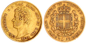Ausländische Goldmünzen und -medaillen

Italien-Sardinien

Carl Albert, 1831-1849

20 Lire 1838 P Anker, Genua. 6,45 g. 900/1000. sehr schön. Cr...