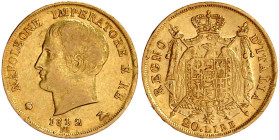 Ausländische Goldmünzen und -medaillen

Italien-unter Napoleon

Napoleon I., 1804-1814

20 Lire 1812 M, Mailand. 6,45 g. 900/1000. gutes sehr sc...