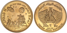 Ausländische Goldmünzen und -medaillen

Jemen

Arab. Republik, seit 1962

20 Rials 1969. Mondlandung von Apollo 11. 19,6 g. 900/1000. In der Sch...