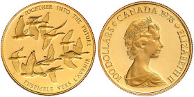 Ausländische Goldmünzen und -medaillen

Kanada

Britisch, seit 1763

100 Dollars 1978, Wildgänse. 16,97 g. 917/1000. Im Originaletui (Altersspur...