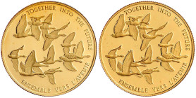 Ausländische Goldmünzen und -medaillen

Kanada

Britisch, seit 1763

2 X 100 Dollars 1978, Wildgänse. 16,97 g. 917/1000. In Originaletuis (Alter...