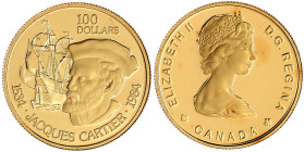Ausländische Goldmünzen und -medaillen

Kanada

Britisch, seit 1763

100 Dollars 1984, Jacques Cartier. 16,97 g. 917/1000. Im Originaletui mit Z...