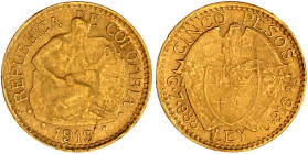 Ausländische Goldmünzen und -medaillen

Kolumbien

Republik, seit 1820

5 Pesos Indianer 1919. 7,99 g. 917/1000. sehr schön, prägebed. Randunebe...