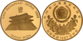 Ausländische Goldmünzen und -medaillen

Korea-Süd

50000 Won 1987/1988 Olympiade/Grosses Südtor. 33,62 g. 925/10000. In Originalschatulle (leichte...