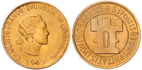 Ausländische Goldmünzen und -medaillen

Luxemburg

Charlotte, 1919-1964

Gedenkmünze zu 20 Francs 1963 auf 1000 J. Luxemburg. 6,45 g. 900/1000. ...