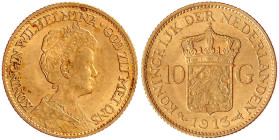 Ausländische Goldmünzen und -medaillen

Niederlande

Wilhelmina, 1890-1948

10 Gulden 1913. 6,73 g. 900/1000. vorzüglich/Stempelglanz. Krause/Mi...