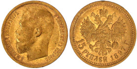 Ausländische Goldmünzen und -medaillen

Russland

Nikolaus II., 1894-1917

15 Rubel 1897, St. Petersburg. Kopf mit 2 Buchstaben der Umschrift un...