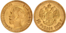 Ausländische Goldmünzen und -medaillen

Russland

Nikolaus II., 1894-1917

10 Rubel 1903, St. Petersburg. 8,60 g. 900/1000. vorzüglich. Bitkin 1...