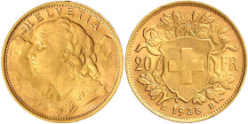 Ausländische Goldmünzen und -medaillen

Schweiz

Eidgenossenschaft, seit 1850

20 Franken Vreneli 1935 LB. 6,45 g. 900/1000. vorzüglich/Stempelg...