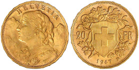 Ausländische Goldmünzen und -medaillen

Schweiz

Eidgenossenschaft, seit 1850

20 Franken Vreneli 1947 B. 6,45 g. 900/1000. vorzüglich/Stempelgl...