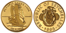 Ausländische Goldmünzen und -medaillen

Seychellen

Republik, seit 1976

100 Rupees 1995/1996 zur Olympiade/Segeln. 7,78 g. 583/1000. Polierte P...