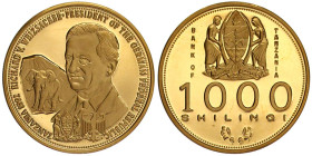 Ausländische Goldmünzen und -medaillen

Tansania

Republik, seit 1964

1000 Shilingi 1992 Staatsbesuch von Richard Weizsäcker in Tansania. 6 g. ...