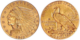 Ausländische Goldmünzen und -medaillen

Vereinigte Staaten von Amerika

Unabhängigkeit, seit 1776

2 1/2 Dollar 1912, Philadelphia. 4,16 g. 900/...