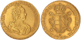 Gold der Habsburger Erblande und Österreichs

Haus Habsburg

Maria Theresia, 1740-1780

2 Souverain d`or 1749, Antwerpen. 11,09 g. vorzüglich, m...