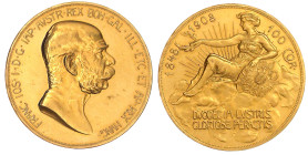 Gold der Habsburger Erblande und Österreichs

Haus Habsburg

Franz Joseph I., 1848-1916

100 Kronen 1908. 60 jähriges Reg.-Jub. 33,86 g. 900/100...