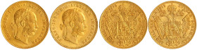 Gold der Habsburger Erblande und Österreichs

Haus Habsburg

Franz Joseph I., 1848-1916

2 X Dukat 1915. Offizielle Neuprägungen. Je 3,49 g. 986...