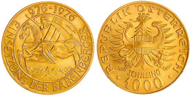 Gold der Habsburger Erblande und Österreichs

Republik Österreich

2. Republik, seit 1945

1000 Schilling 1976. Babenberger. 13,5 g. 900/1000. S...