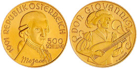 Gold der Habsburger Erblande und Österreichs

Republik Österreich

2. Republik, seit 1945

500 Schilling Mozart "Don Giovanni" 1991. 8,11 g. 950...