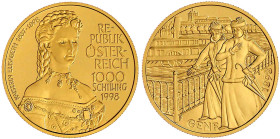 Gold der Habsburger Erblande und Österreichs

Republik Österreich

2. Republik, seit 1945

1000 ÖS 1998, Elisabeth. 16,28 g. 986/1000. In Origin...