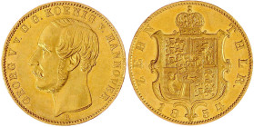 Altdeutsche Goldmünzen und -medaillen

Braunschweig-Calenberg-Hannover

Georg V., 1851-1866

10 Taler 1854 B. 13,28 g. vorzüglich, prägebedingte...
