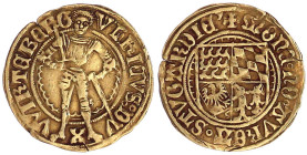 Altdeutsche Goldmünzen und -medaillen

Württemberg

Ulrich, Graf von Mömpelgart, 1498-1519 (1. Regierung)

Goldgulden o.J. Stuttgart. Stehender ...