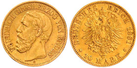Reichsgoldmünzen

Baden

Friedrich I., 1856-1907

10 Mark 1881 G. gutes sehr schön, kl. Kratzer. Jaeger 186.