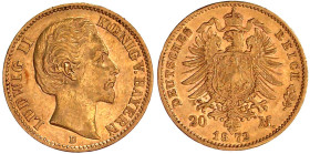 Reichsgoldmünzen

Bayern

Ludwig II., 1864-1886

20 Mark 1872 D. vorzüglich. Jaeger 194.