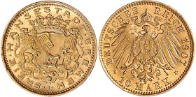 Reichsgoldmünzen

Bremen

10 Mark 1907 J. vorzüglich/Stempelglanz, leichte prägebed. Randunebenheiten. Jaeger 204.
