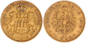 Reichsgoldmünzen

Hamburg

10 Mark 1879 J. Besseres Jahr. fast sehr schön. Jaeger 209.