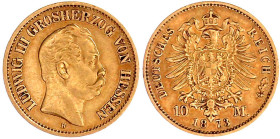 Reichsgoldmünzen

Hessen

Ludwig III., 1848-1877

10 Mark 1873 H. gutes sehr schön, min. Randfehler. Jaeger 214.
