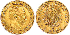 Reichsgoldmünzen

Preußen

Wilhelm I., 1861-1888

5 Mark 1877 A. sehr schön/vorzüglich. Jaeger 244.